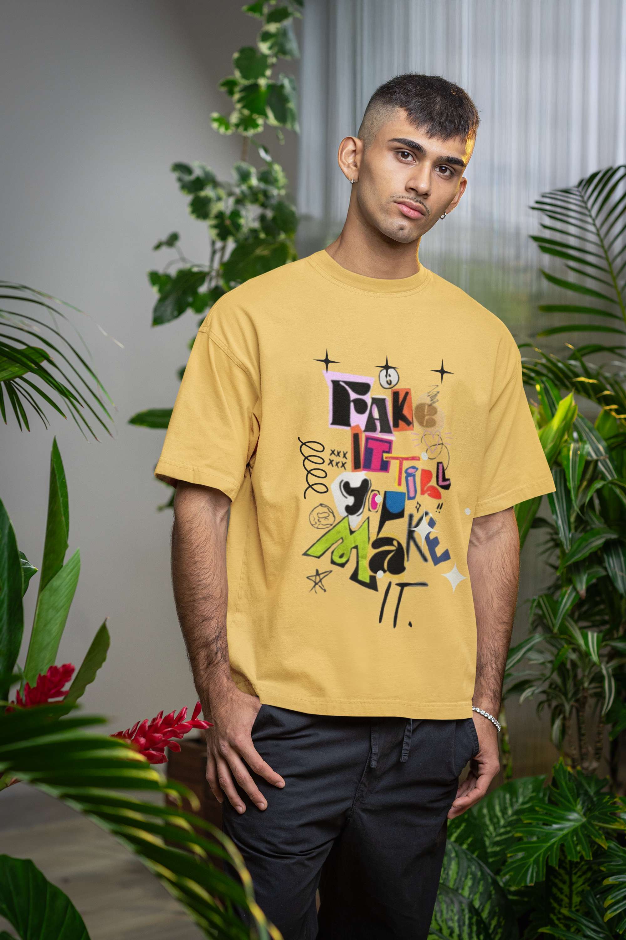 Unisex Relaxed Fit T-Shirt with "Fake It Till You Make It" Print