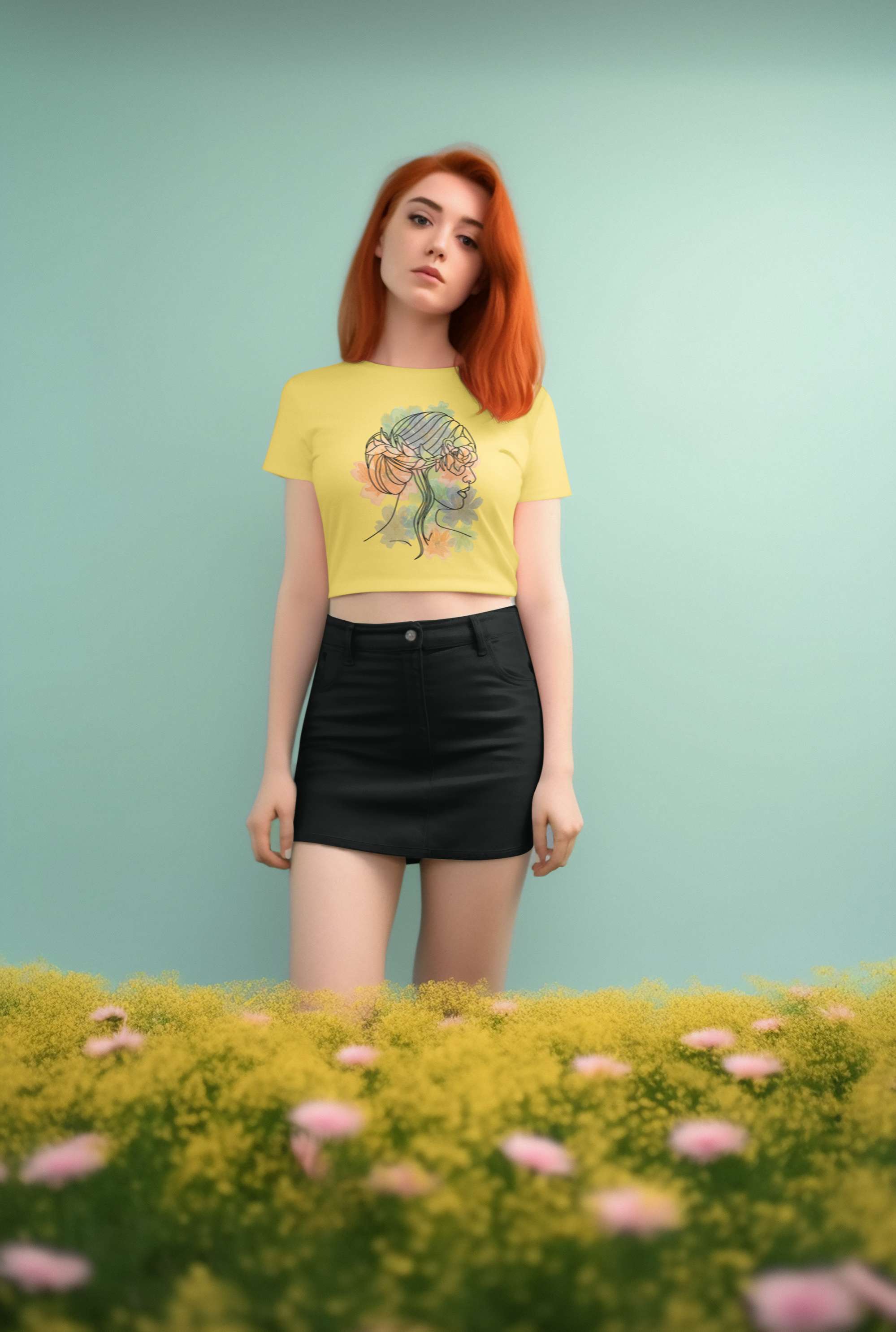 Crop Top with "Blossom Silhouette" Print
