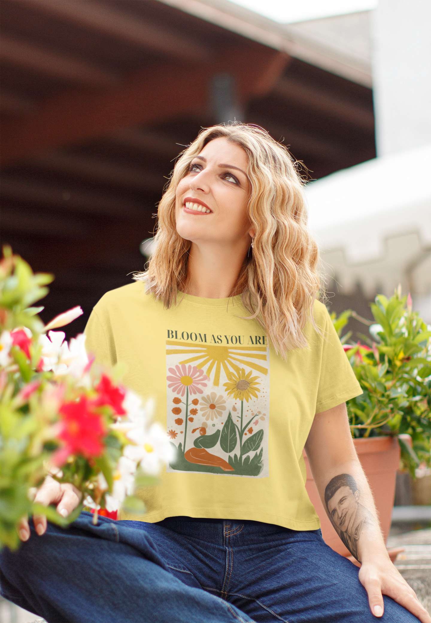 Crop Top with "Be Your Own Flower" Print