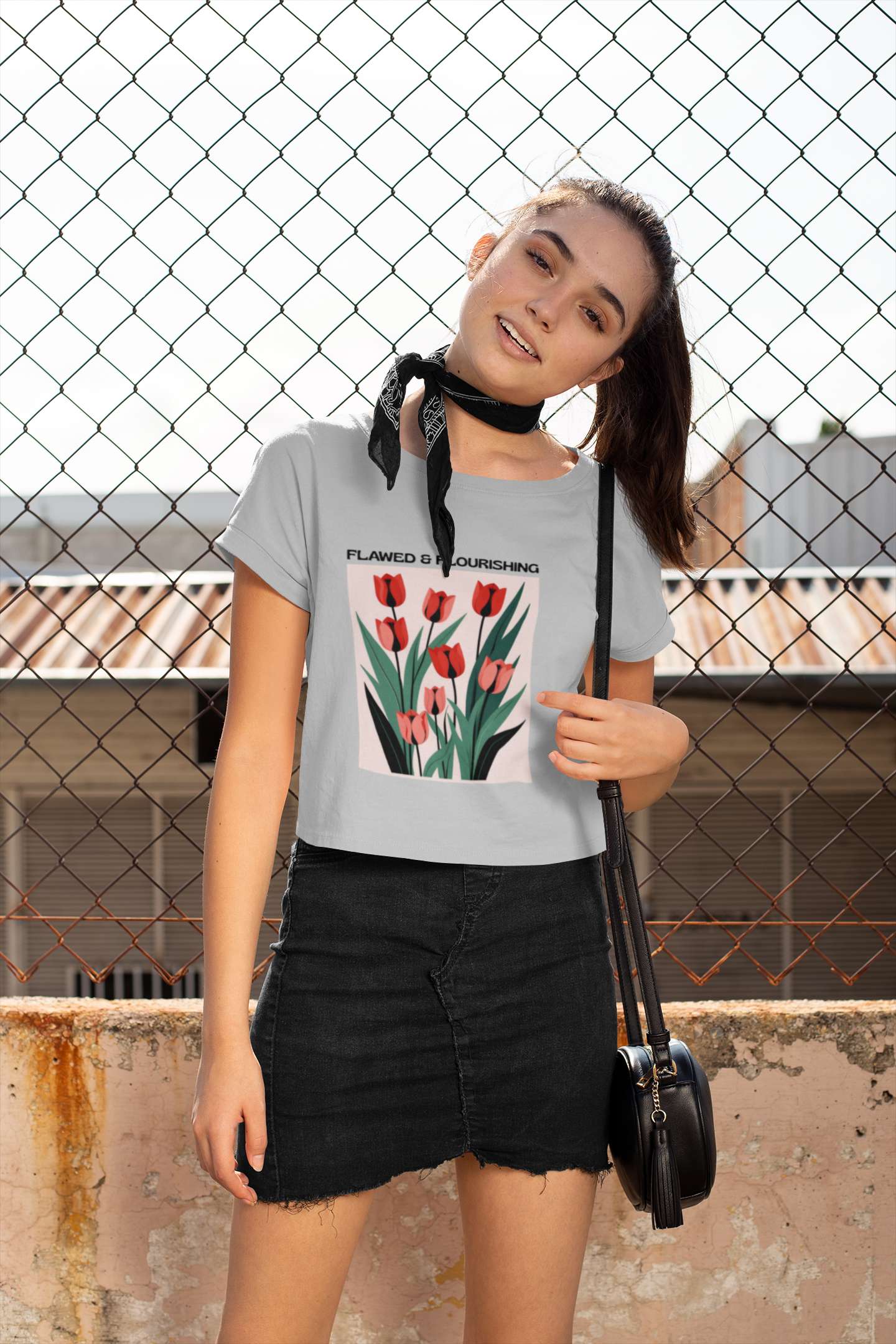 Crop Top with "Tulip Flourish" Print