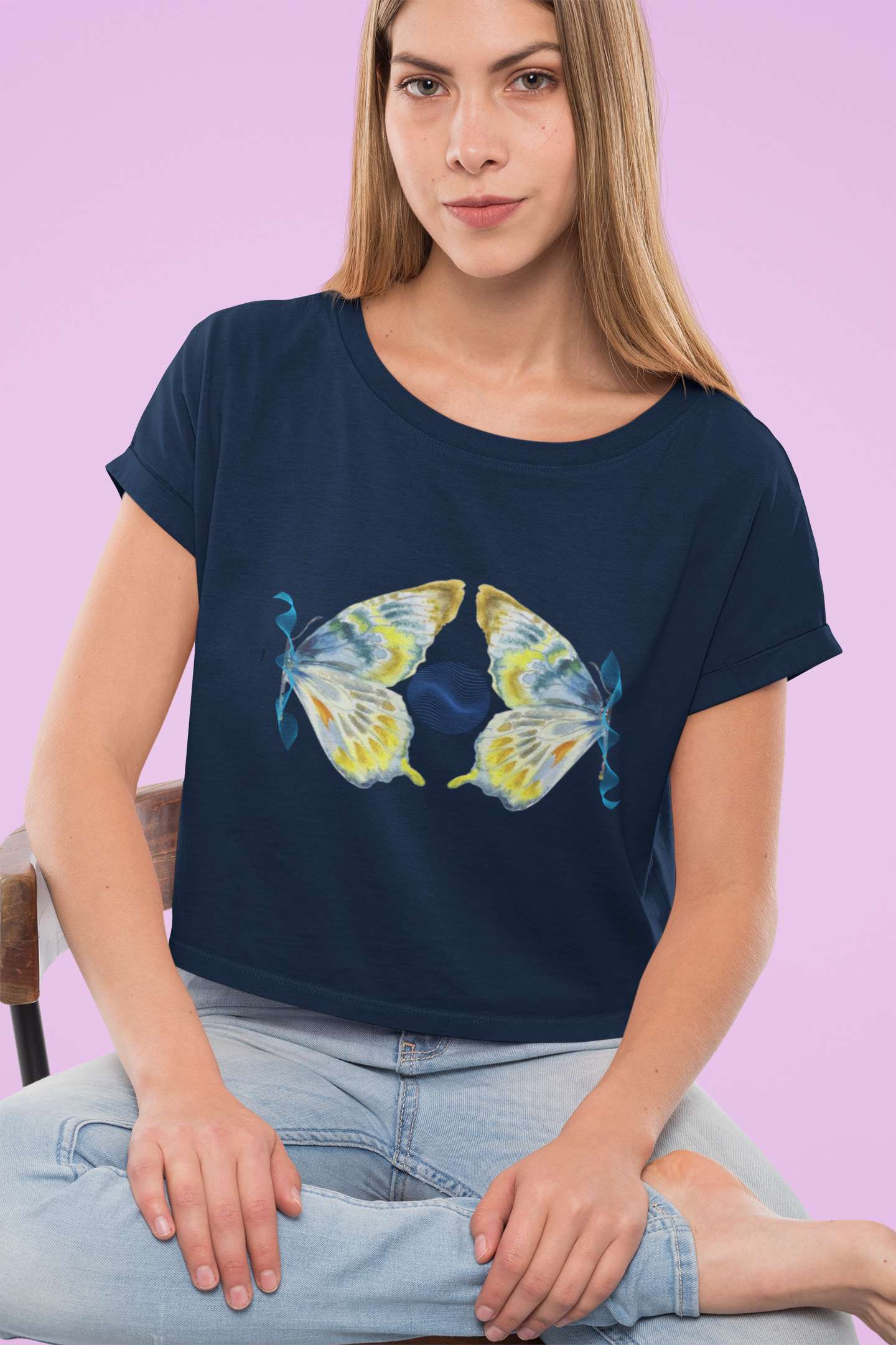 Crop Top with "Split Butterfly Wings" Print