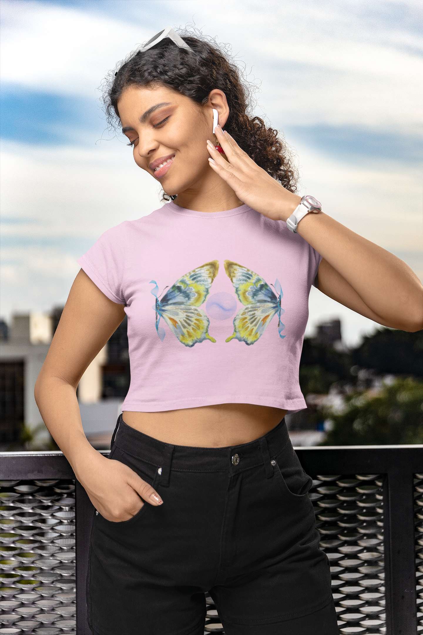 Crop Top with "Split Butterfly Wings" Print