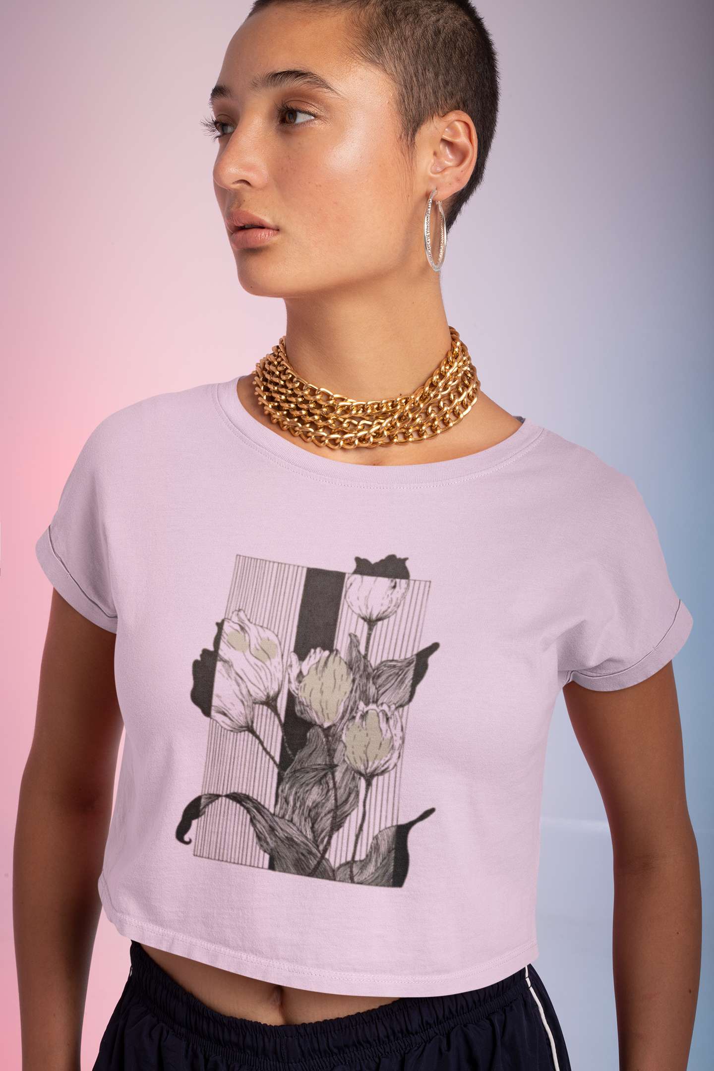 Crop Top with "Industrial Bloom" Print
