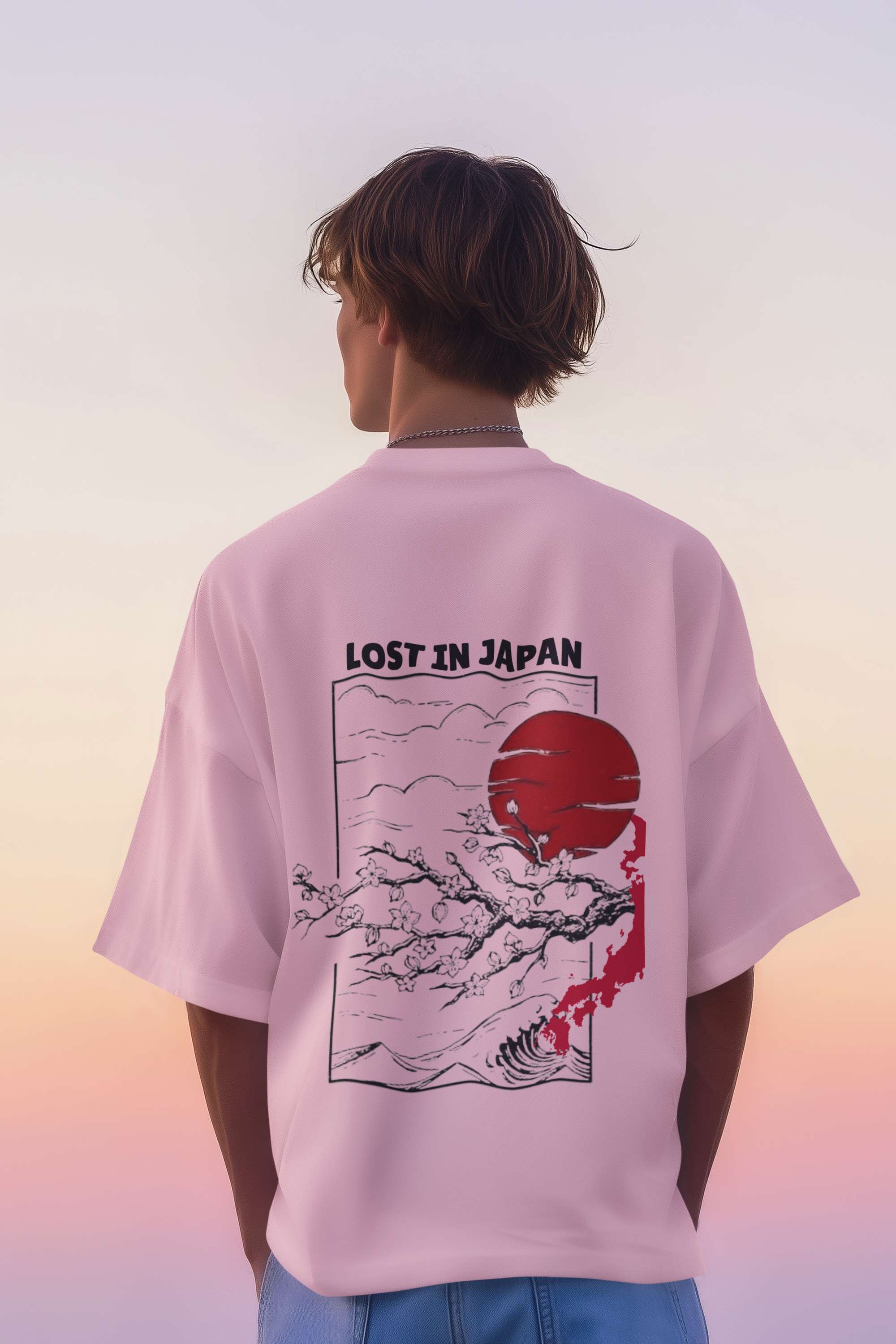 Unisex Relaxed Fit T-Shirt with "Sakura & Pagoda Adventure" Print