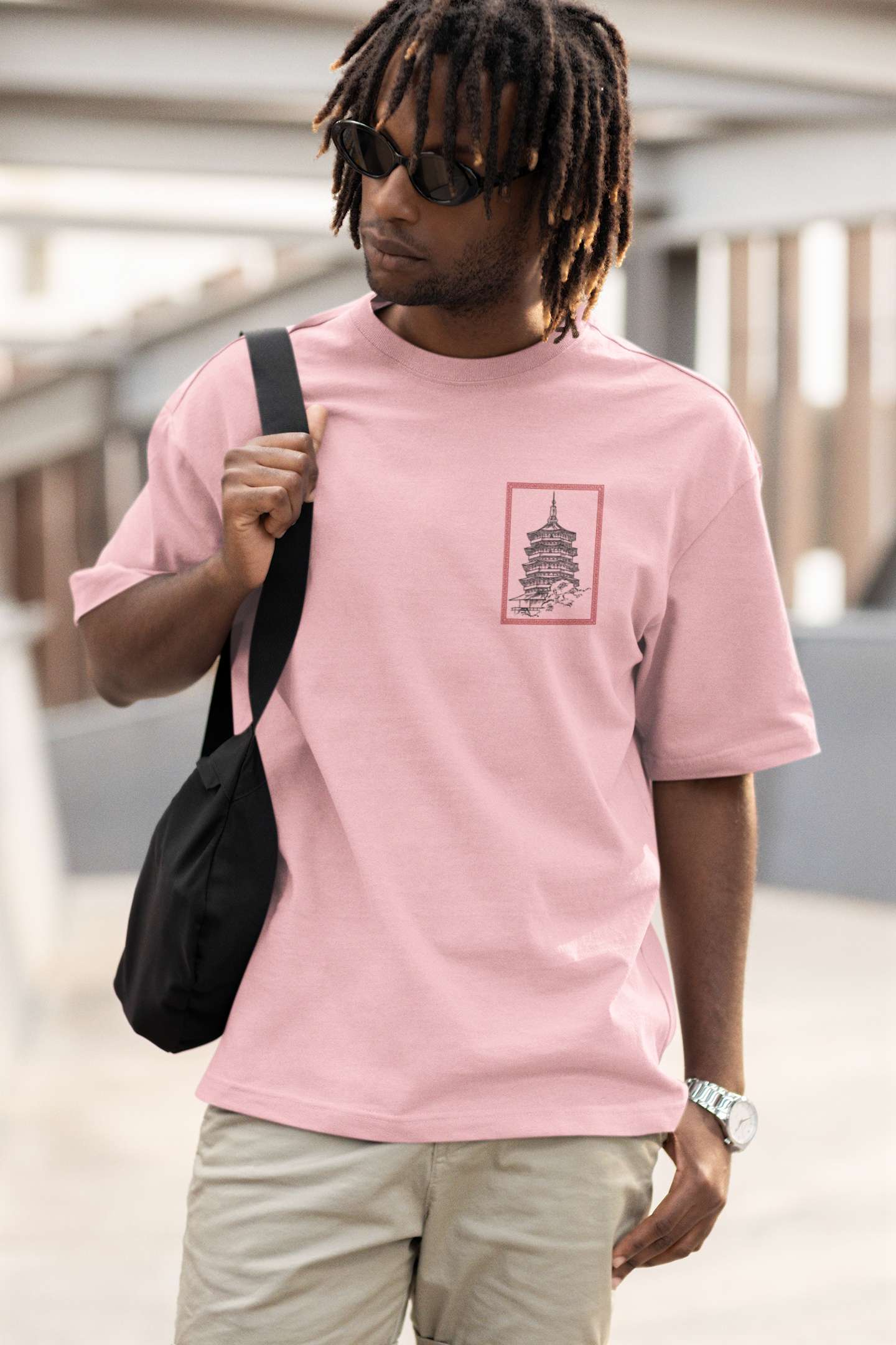 Unisex Relaxed Fit T-Shirt with "Sakura & Pagoda Adventure" Print