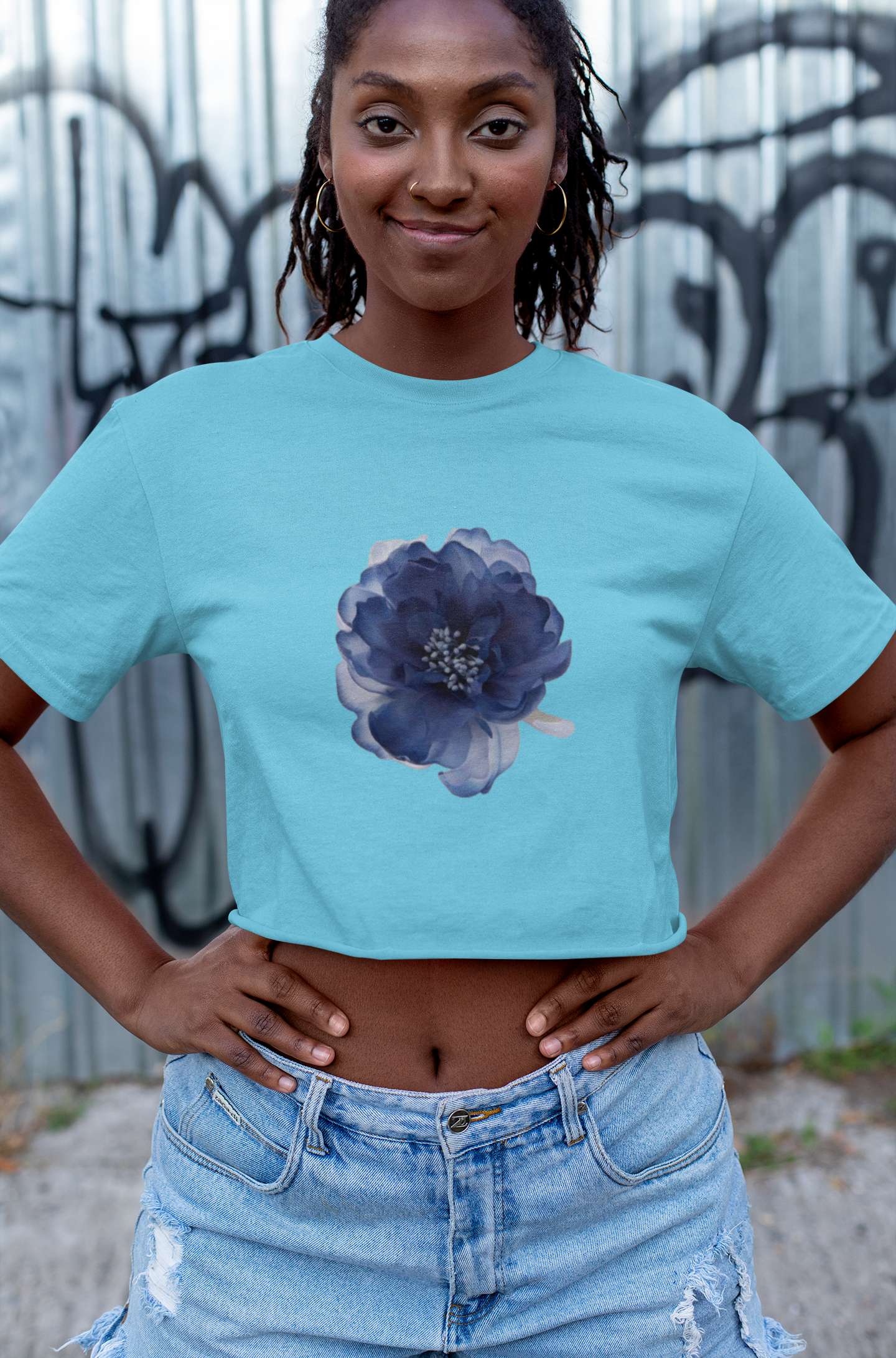 Crop Top with "Azure Petals" Print
