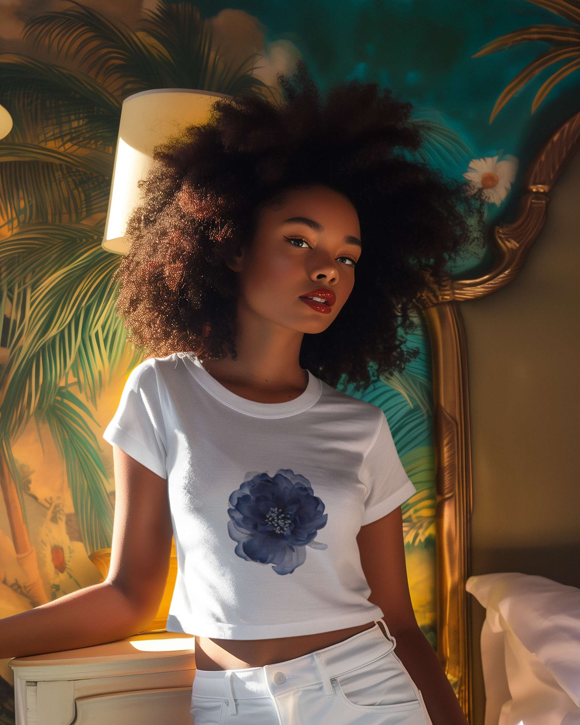 Crop Top with "Azure Petals" Print