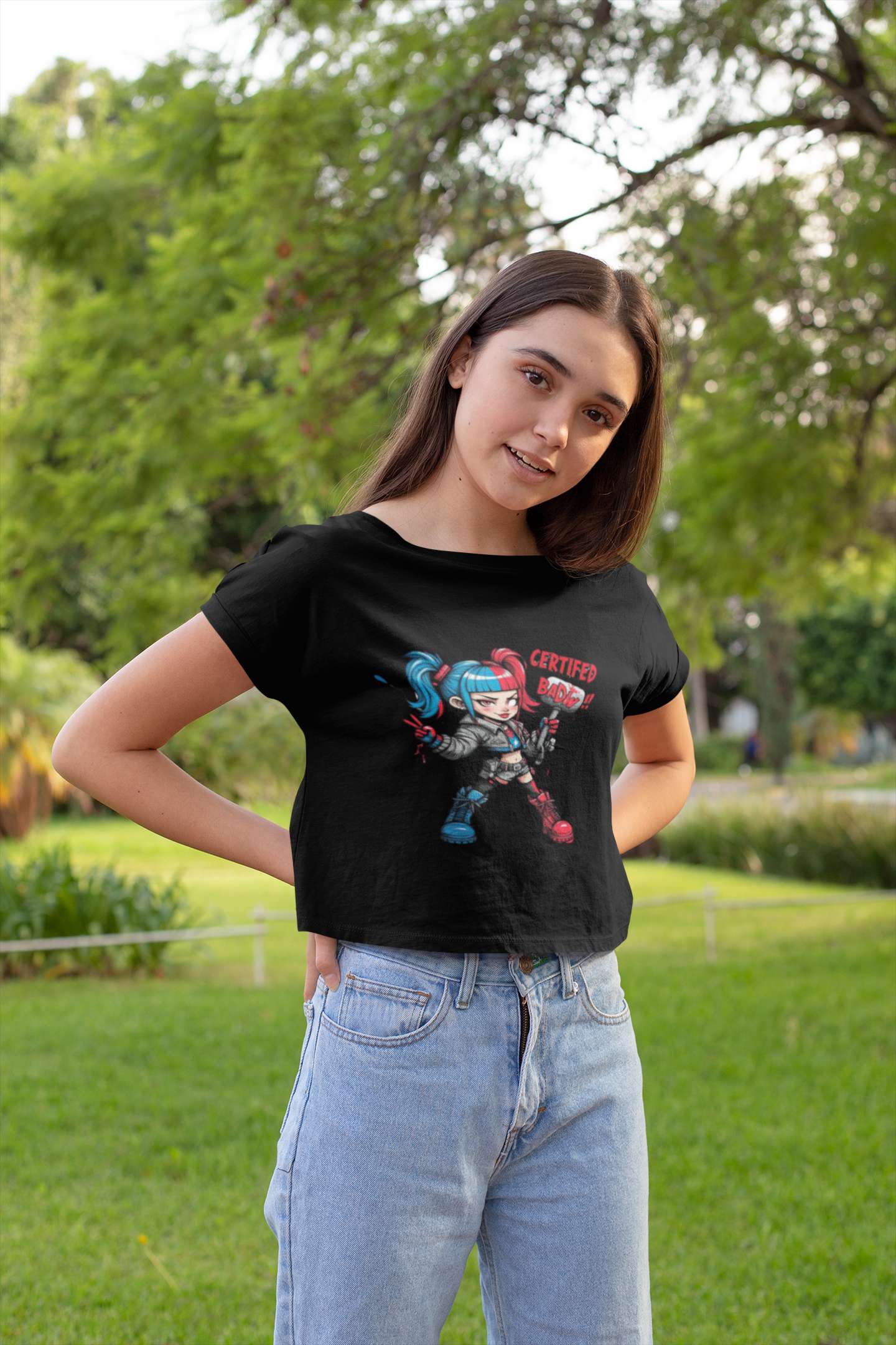 Crop Top with "Chibi Girl" Print