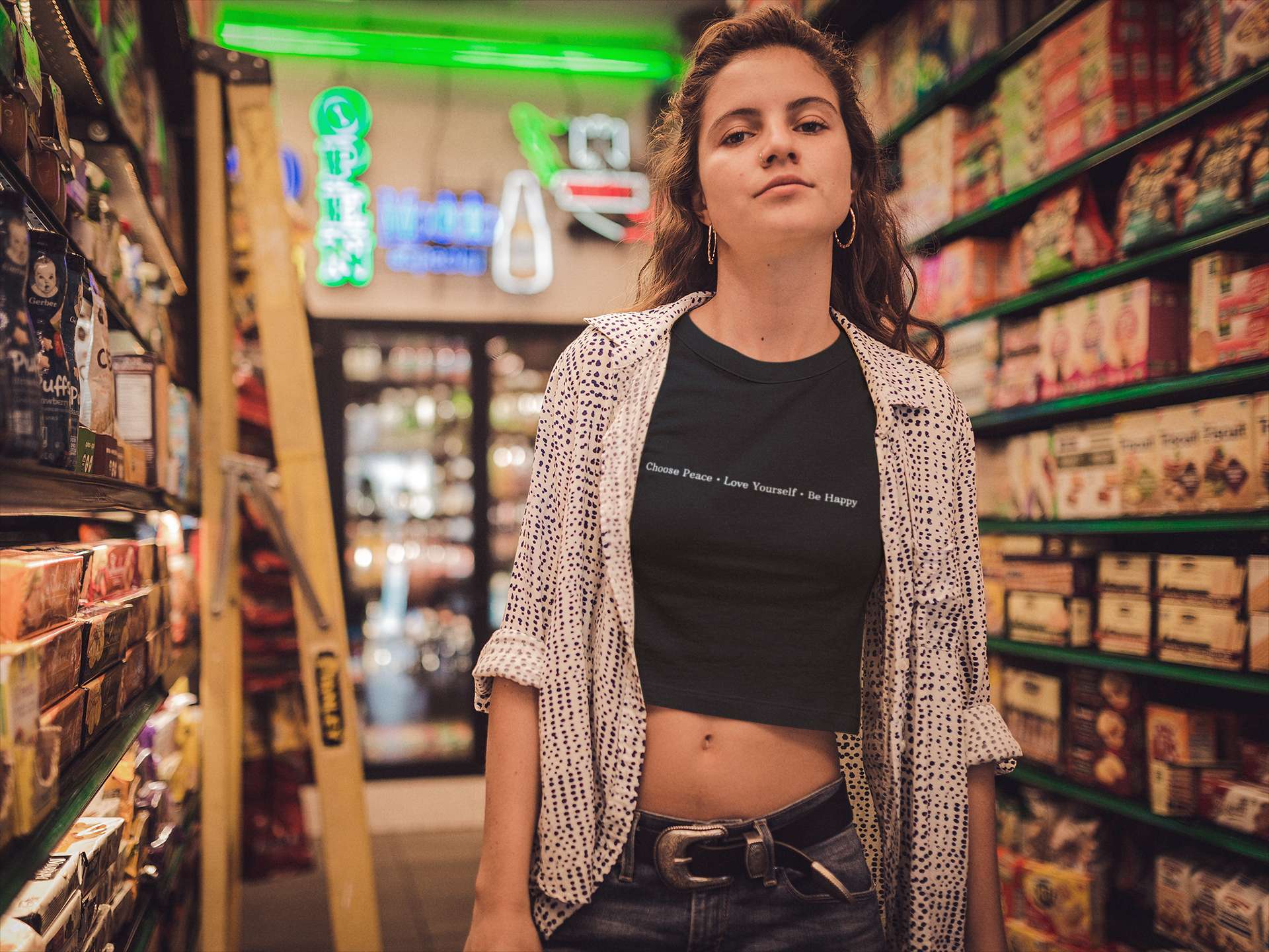 Crop Top with "Peace-Love-Happy" Print