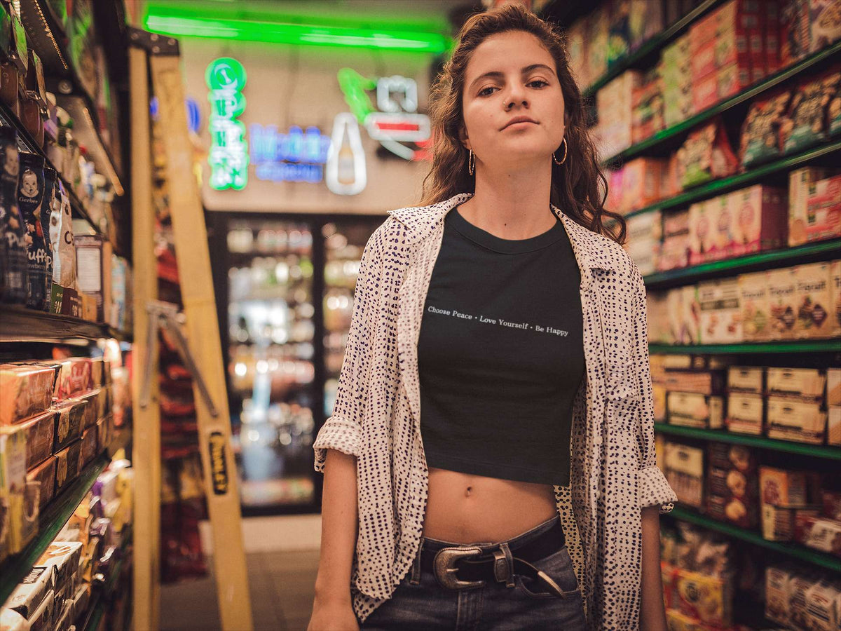 Crop Top with "Peace-Love-Happy" Print
