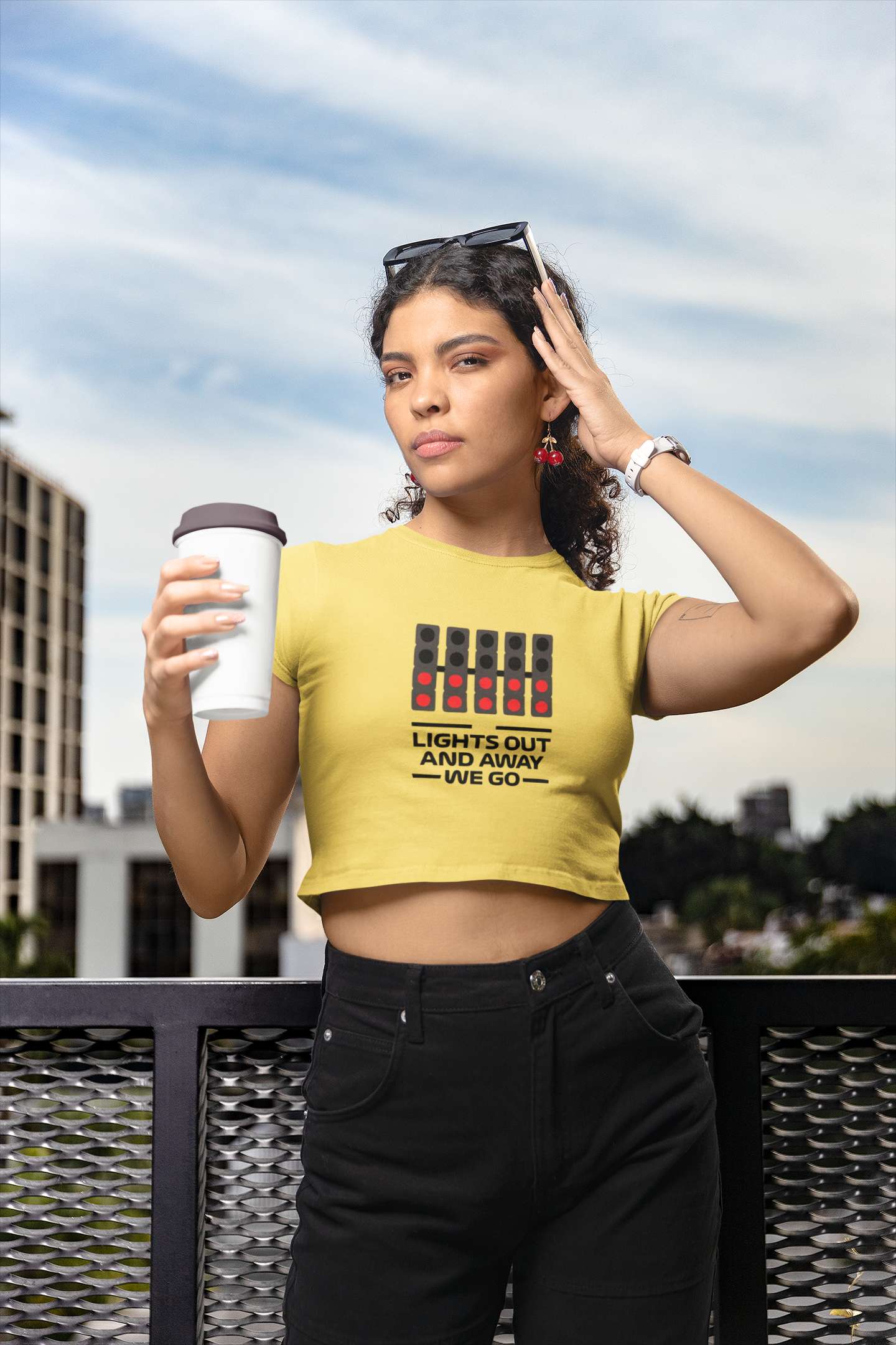 Crop Top with "Lights Out and Away We Go" Print