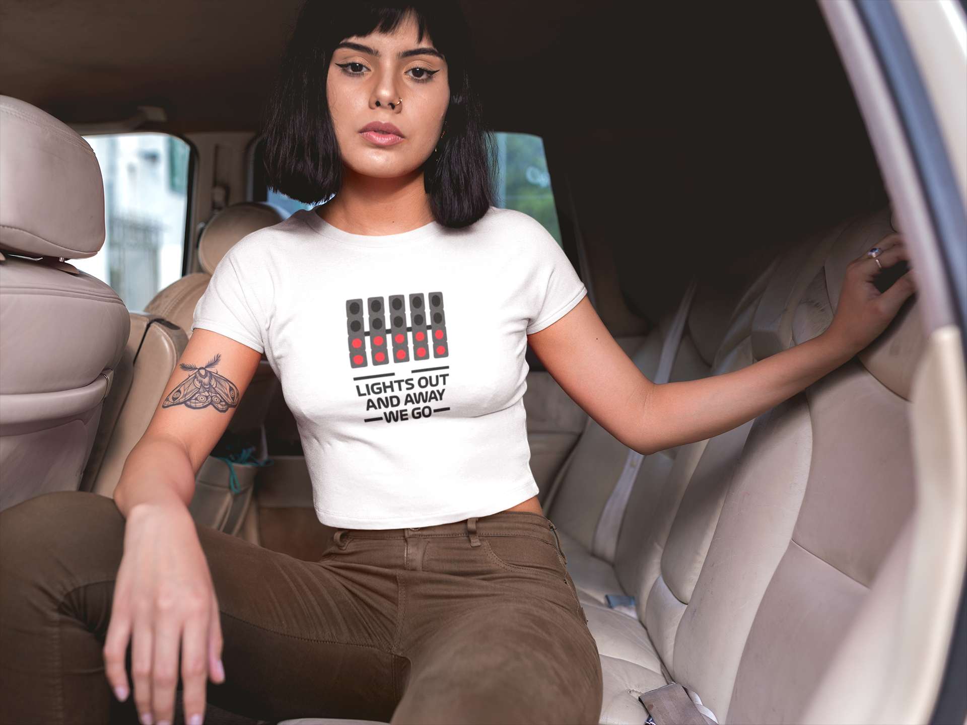 Crop Top with "Lights Out and Away We Go" Print